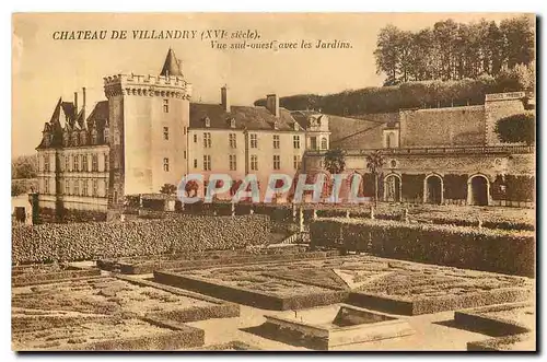 Cartes postales Chateau de Villandry XVI siecle vue sud ouest avec les Jardins