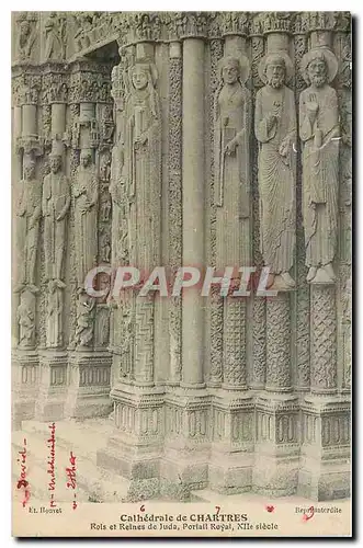 Cartes postales Cathedrale de Chartres Rois et Reines de Juda portail royal XII siecle