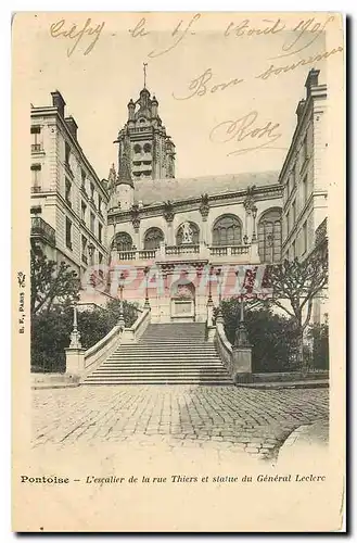 Cartes postales Pontoise l'escalier de la rue Thiers et statue du General Leclerc
