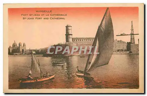 Ansichtskarte AK Marseille Fort St Jean et la Cathedrale Bateaux