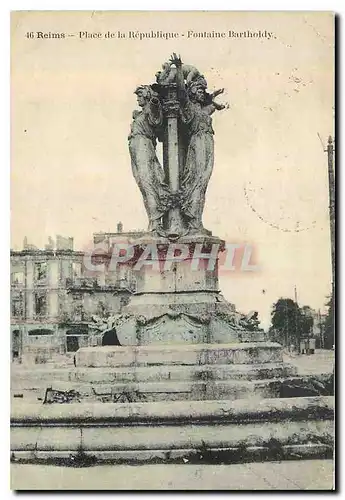 Ansichtskarte AK Reims Place de la Republique Fontaine Bartholdy