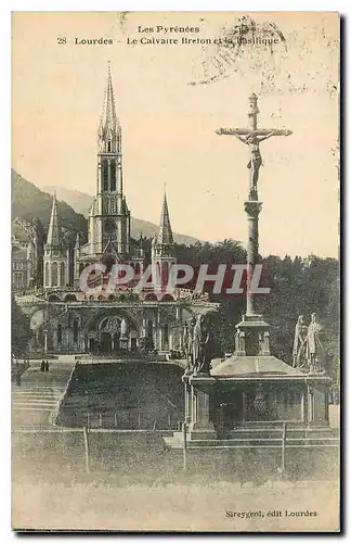 Cartes postales Les Pyrenees Lourdes Le calvaire Breton et la Basilique