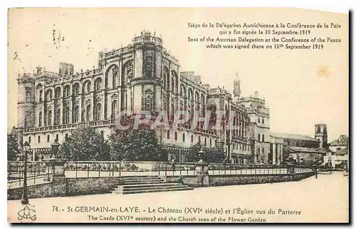 Cartes postales St Germain en Laye le chateau XVI siecle et l'Eglise vus du Parterre