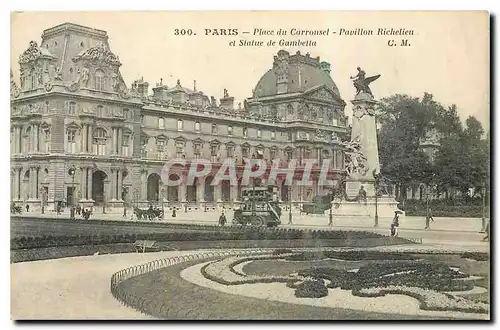 Cartes postales Paris Place du Carrousel Pavillon Richelieu et Statue de Gambetta