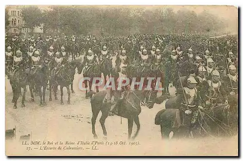 Cartes postales Le Roi et la Reine d'Italie a Paris L'Escorte de Cuirassiers Militaria