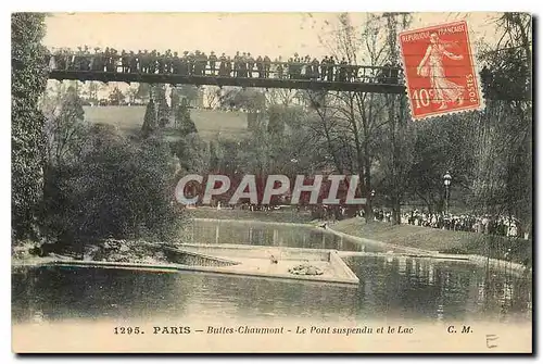 Cartes postales Paris Buttes Chaumont Le Pont suspendu et le Lac