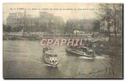 Cartes postales Paris La Seine l'Hotel de Ville et la Pointe de l'Ile Saint Louis