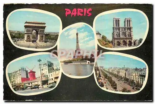 Cartes postales Souvenir de Paris L'Arc de Triomphe de L'Etoile La Tour Eiffel Notre Dame Le Moulin Rouge Les Ch