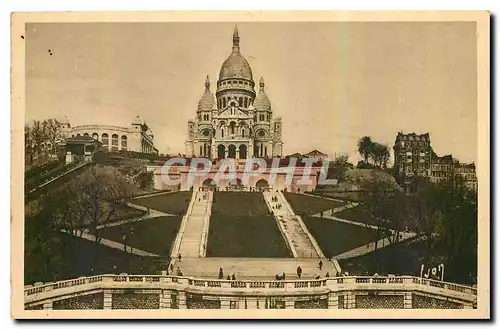 Cartes postales Paris en Flanant vue generale du Sacre Coeur de Montmartre et l'Escalier Monumental