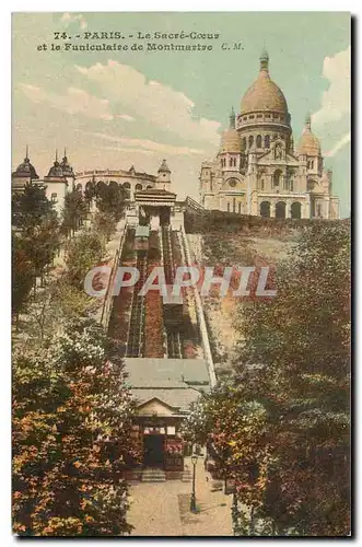 Cartes postales Paris le Sacre Coeur et le funiculaire de Montmartre