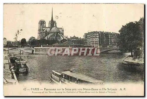 Cartes postales Paris Panorama sur la Seine pris vers Notre Dame et l'Ile St Louis