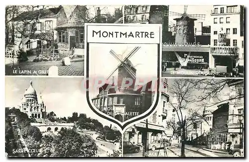 Cartes postales Paris Montmartre le Lapin a Gille le Moulin Rouse Sacre Coeur Moulin de la Galette
