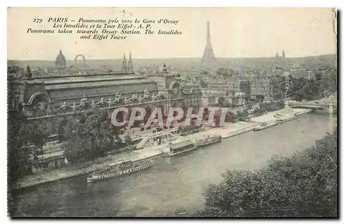 Cartes postales Paris Panorama pris vers la Gare d'Orsay les Invalides et la Tour Eiffel