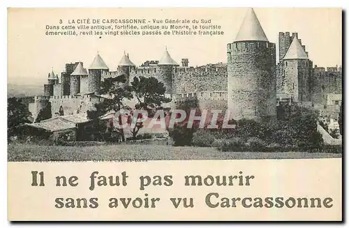 Cartes postales La Cite de Carcassonne vue generale du Sud dans cette ville antique fortifiee unique au monde