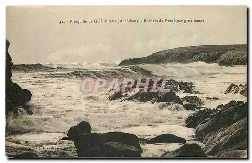 Ansichtskarte AK Presquelle de Quiberon Morbiban Rochers de Kerne par gros temps