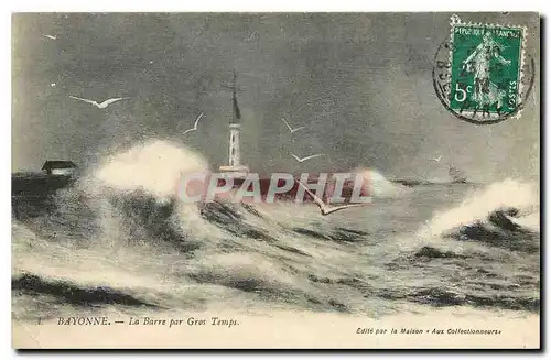 Cartes postales Bayonne La Barre par gros Temps Phare