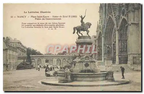 Cartes postales La Lorraine Illustree Nancy Place Saint Epvre Statue de rene II Palais du Gouvernement