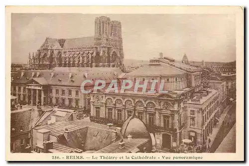 Ansichtskarte AK Reims Le Theatre et la Cathedrale Vue panoramique