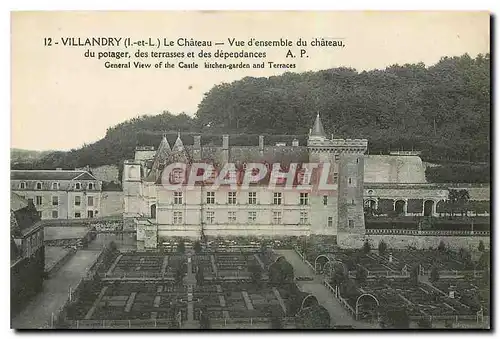 Cartes postales Villandry I et L Le Chateau Vue d'ensemble du Chateau du potager des terrasses et des dependance