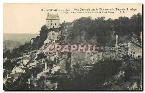 Cartes postales Chinon I et L Vue generale vers le Chateau et la Tour de l'Horloge