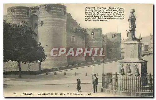 Cartes postales Angers La Staue du Roi Rene et le Chateau