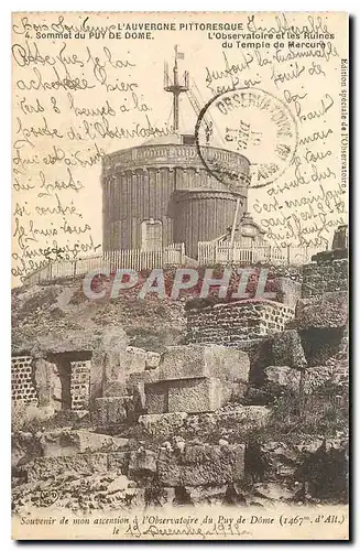 Cartes postales l'Auvergne pitttoresque Sommet du Puy de Dome l'Observatoire et les Ruines de Temple de Mercure