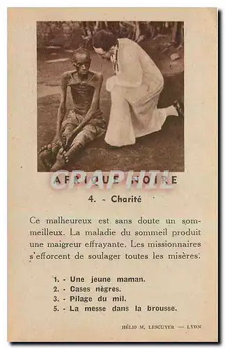 Cartes postales Charite Une jeune maman Cases megres pilage du mil La messe dans la brousse Afrique Noire