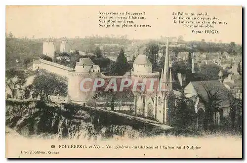 Cartes postales Fougeres I et V Vue generale du hateau et l'Eglise Saint Sulpice