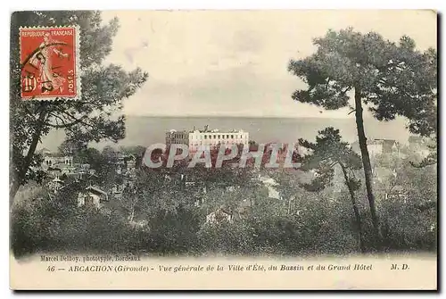 Cartes postales Arcachon Gironde Vue generale de la Ville d'Ete du Bassin et du Grand Hotel