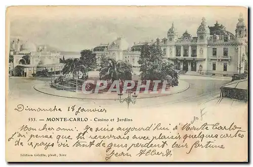 Cartes postales Monte Carlo Casino et Jardins