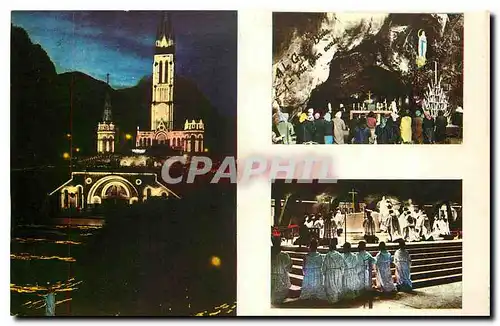 Cartes postales moderne Lourdes La basilique de nuit La grotte Basilique souterraine