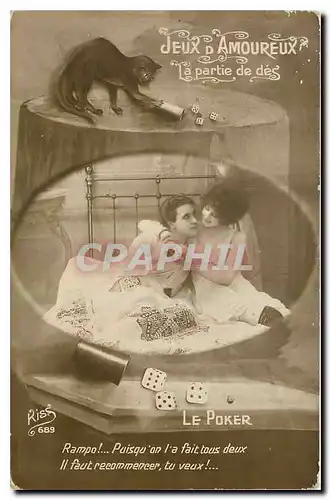 Cartes postales Jeux d'Amoureux La Partie de des Chat Chaton