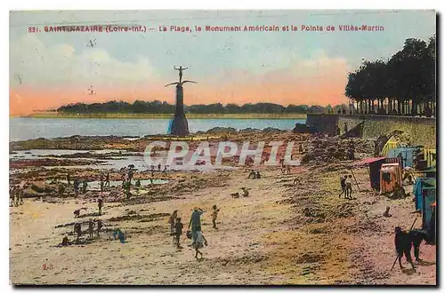 Cartes postales Saint Nazaire Loire Inf La Plage le Monument Americain et la Pointe de Villes Martin