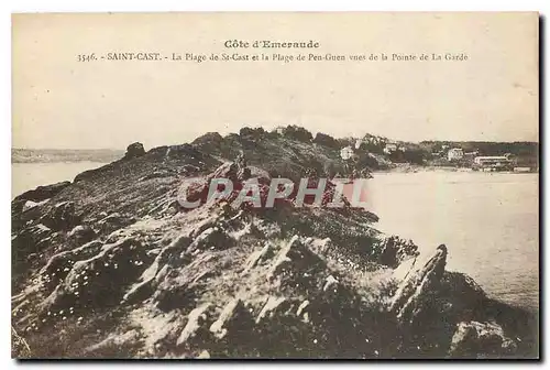 Cartes postales Cote d'Emeraude Saint cast La Plage de St Cast et la Plage de Pen Guen vues de la Pointe de la G
