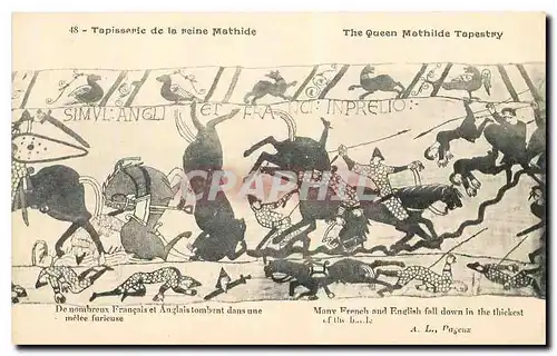 Cartes postales Tapisserie de la Reine Mathide Bayeux De nombreux Fran�ais et Anglais tombent dans une melee fur