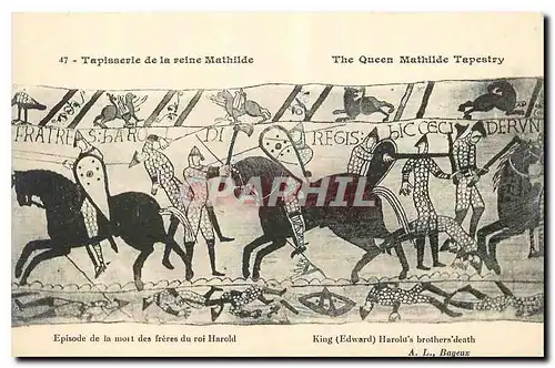 Cartes postales Tapisserie de la Reine Mathide Bayeux Episode de la mort des freres du roi Harold