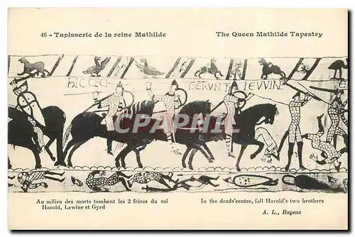 Ansichtskarte AK Tapisserie de la Reine Mathide Bayeux Au milieu des morts tombent les 2 freres du roi Harold Lew
