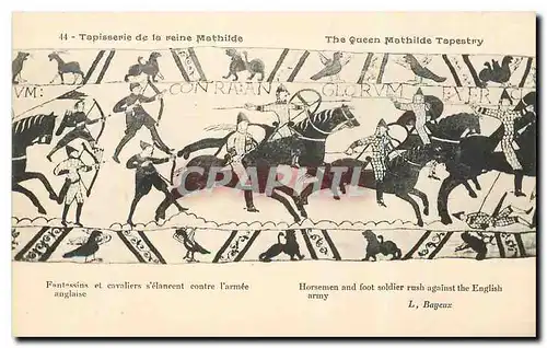 Ansichtskarte AK Tapisserie de la Reine Mathide Bayeux Fantassins et cavaliers s'elancent contre l'armee anglaise