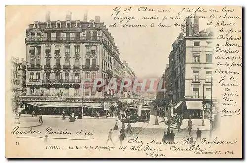 Cartes postales Lyon La Rue de la Republique Tramway