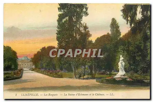 Cartes postales Luneville Les Bosquets La Statue d'Eckmann et le Chateau