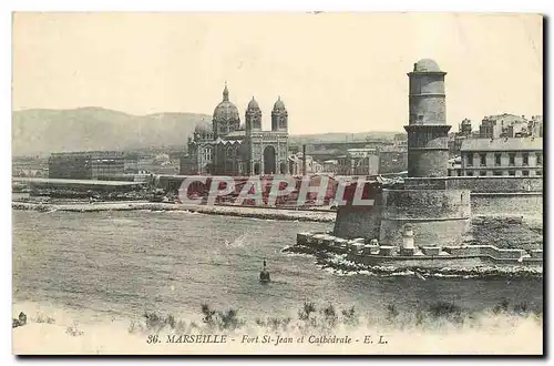 Cartes postales Marseille Fort St Jean et Cathedrale