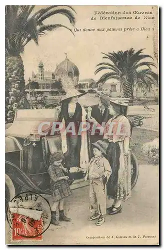Cartes postales Federation des Oeuvres de Bienfaisance de Nice Qui donne aux pauvres prete a Dieu