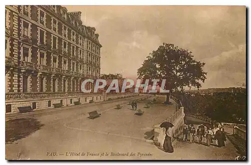 Cartes postales Pau l'Hotel de France et le Boulevard des Pyrenees