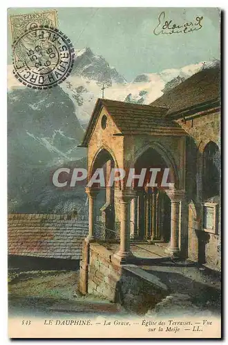 Cartes postales La Dauphine La Grave Eglise des Terasses Vue sur la Meije