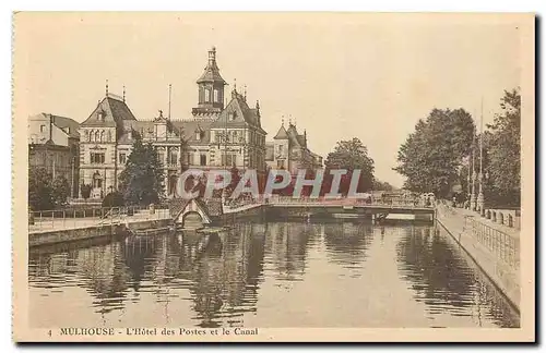 Ansichtskarte AK Mulhouse l'Hotel des Postes et la Canal