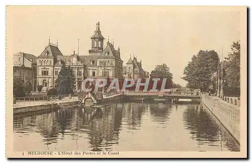 Cartes postales Mulhouse l'Hotel des Postes et la Canal