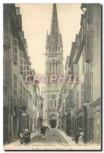 Cartes postales Pau Basses Pyrenees l'Eglise St Martin et la Rue Jeanne d'Albert