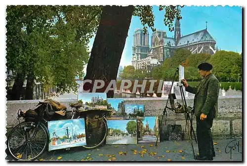 Cartes postales moderne Paris et ses Merveilles Peintre de la rive gauche au fond l'abside de la cathedrale Notre Dame V