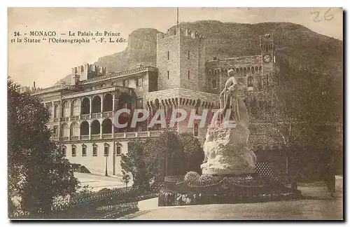 Ansichtskarte AK Monaco Le Palais du Prince et la Statue l'Oceanographe