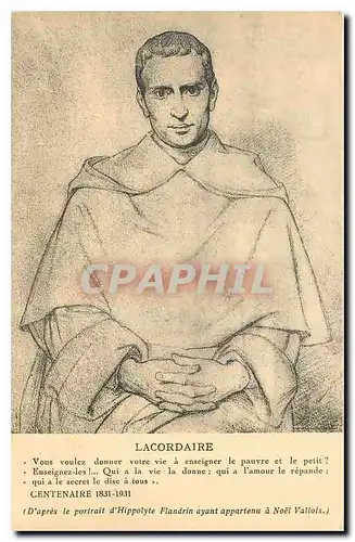 Cartes postales Lacordaire d'apres le portrait d'Hippolyte Flandrin ayant appartenu a Noel Vallois